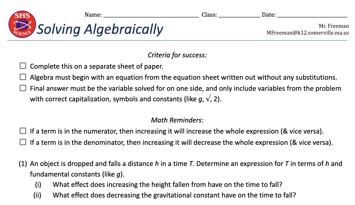 Solving Algebraically